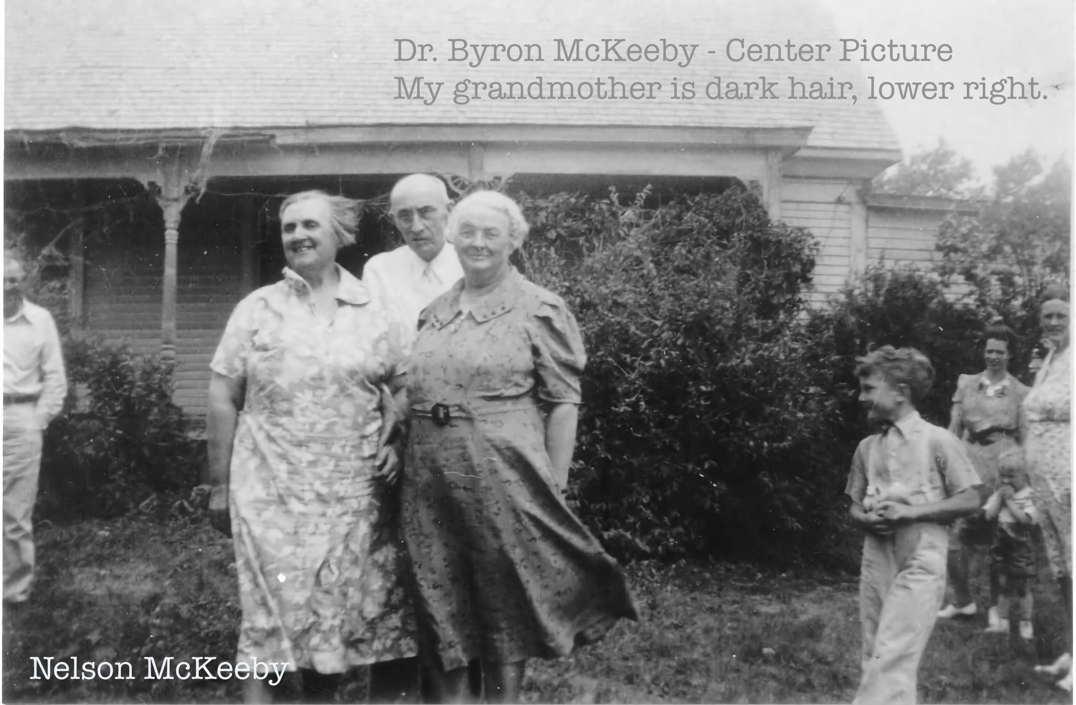 The author's uncle Byron McKeeby (center) and grandmother Evelyn... posed as the model for the Grant Wood painting American Gothic.